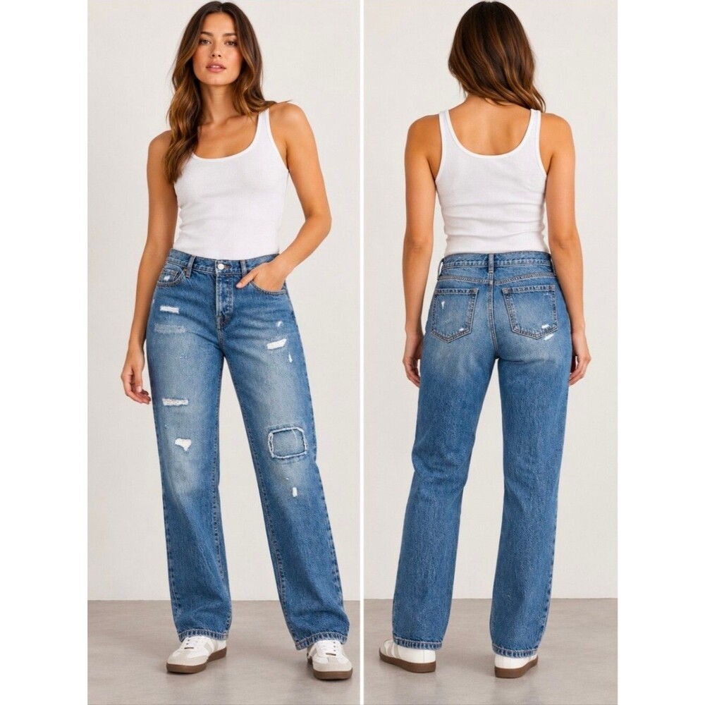 Ann Taylor Loft Distressed Boyfriend Blue Jeans Size 4